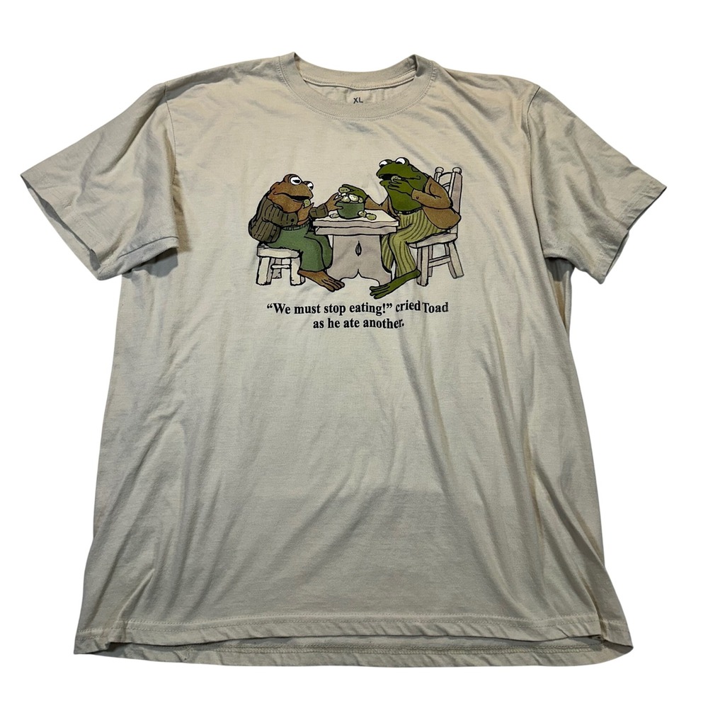 Frog and Toad T-Shirt Mens XL Tan‎ Graphic Bookish Cottagecore Whimsical Tee